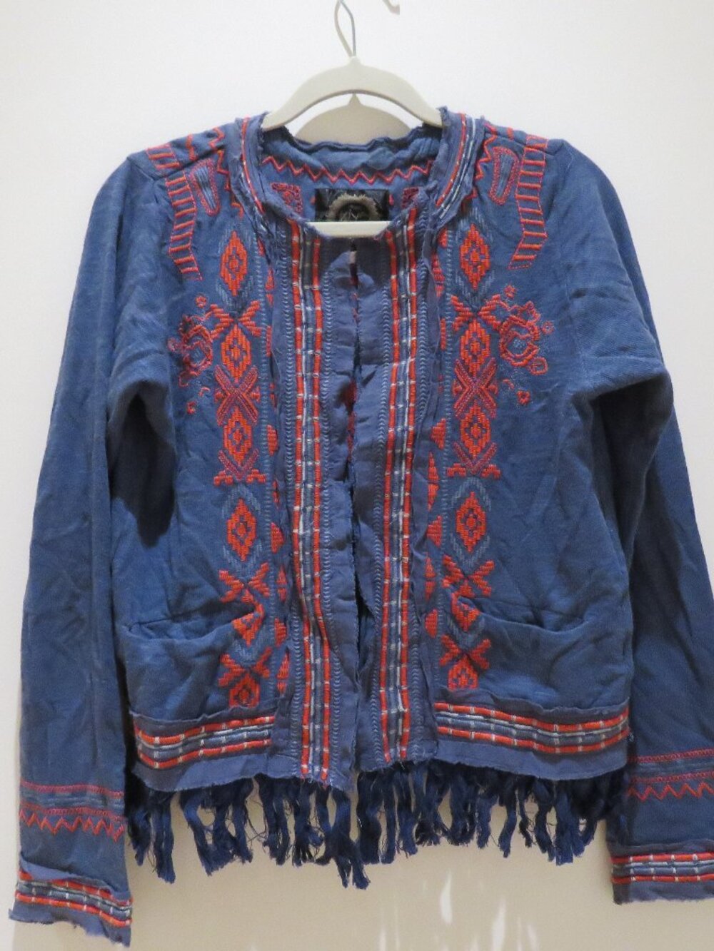 JOHNNY WAS BIYA Yatzil Fringed Embroidered Open Front Jacket Small Boho Festival - Picture 2 of 15